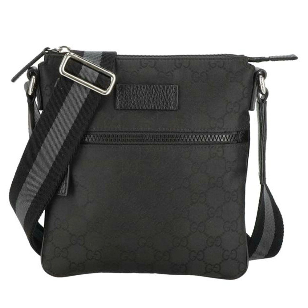 Gucci Web Stripe GG Flat Messenger Crossbody Bag Black